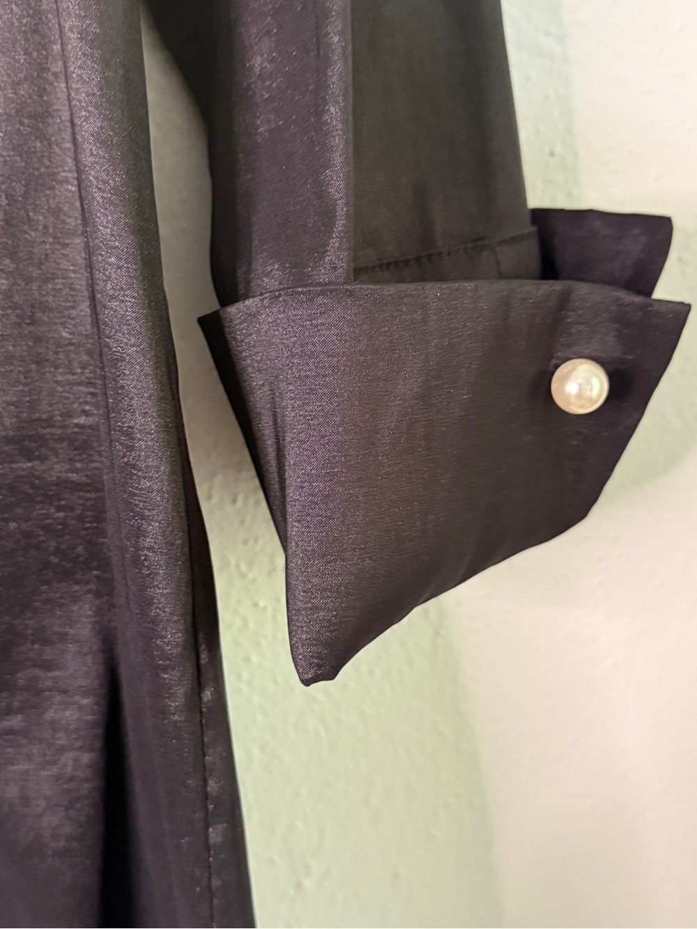 Preston & York Black Button-Accent Mini Dress with satin-like sheen. Sz M. - Picture 5 of 9